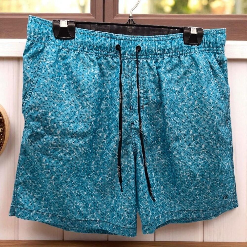 Men's Calvin Klein Sz LG Geo Tile Pool Print Swim Trunks Drawstring Board Shorts